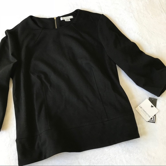 NWT Liz Claiborne Jet Black 3/4 Sleeve Blouse - Picture 2 of 6